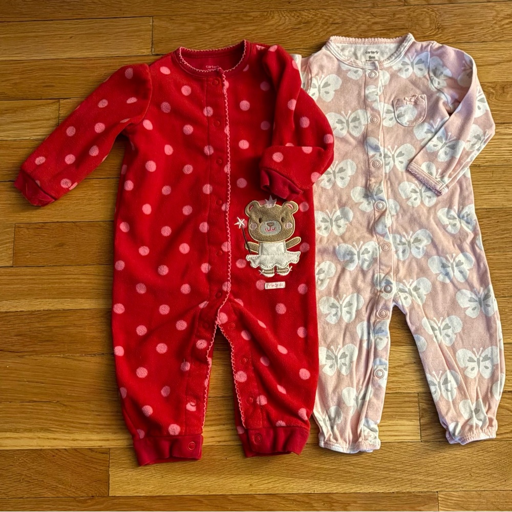 6/$20 Carter's Open Foot Fleece & Cotton  One Piece 9M